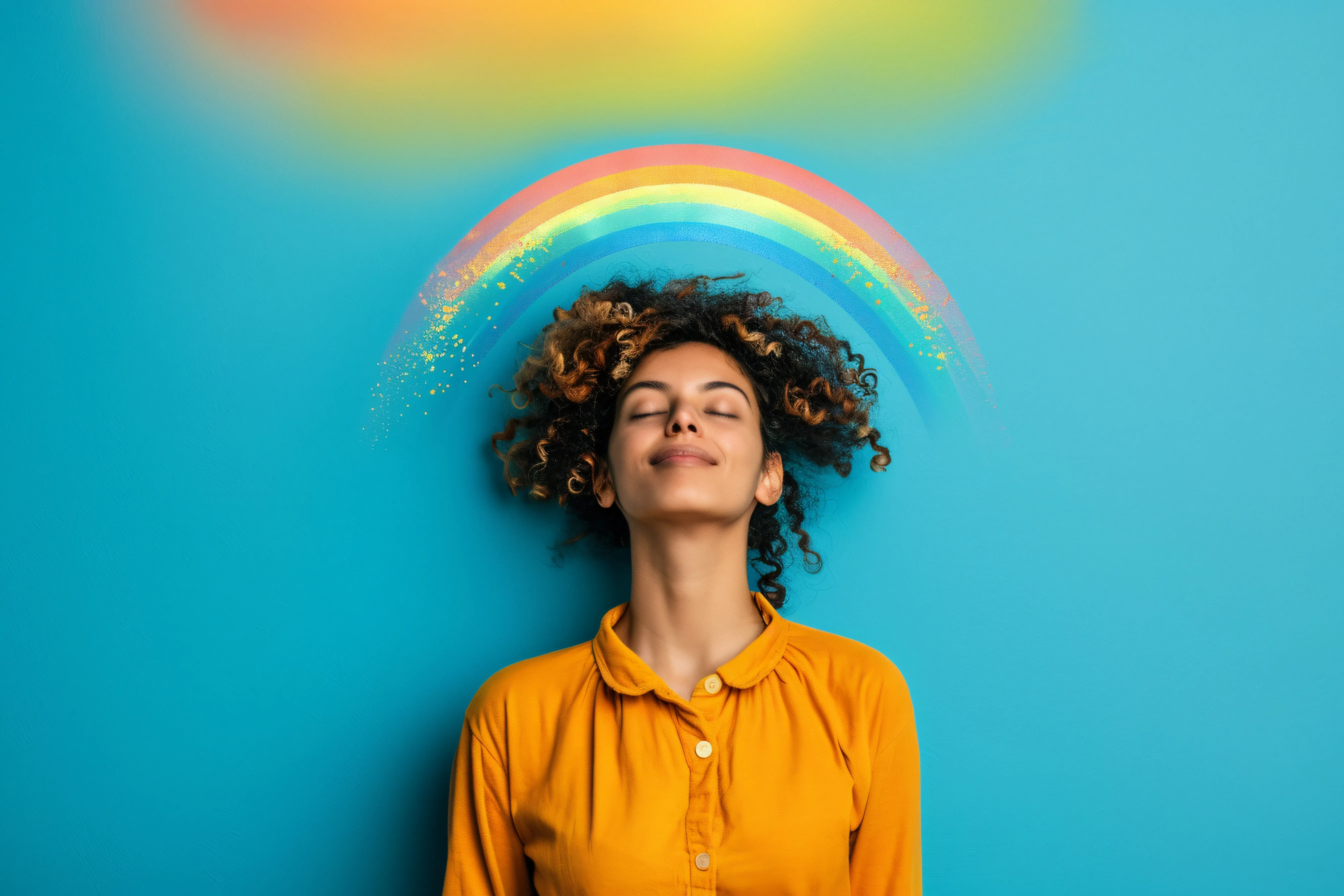 portrait d&#x27;une personne avec un arc-en-ciel